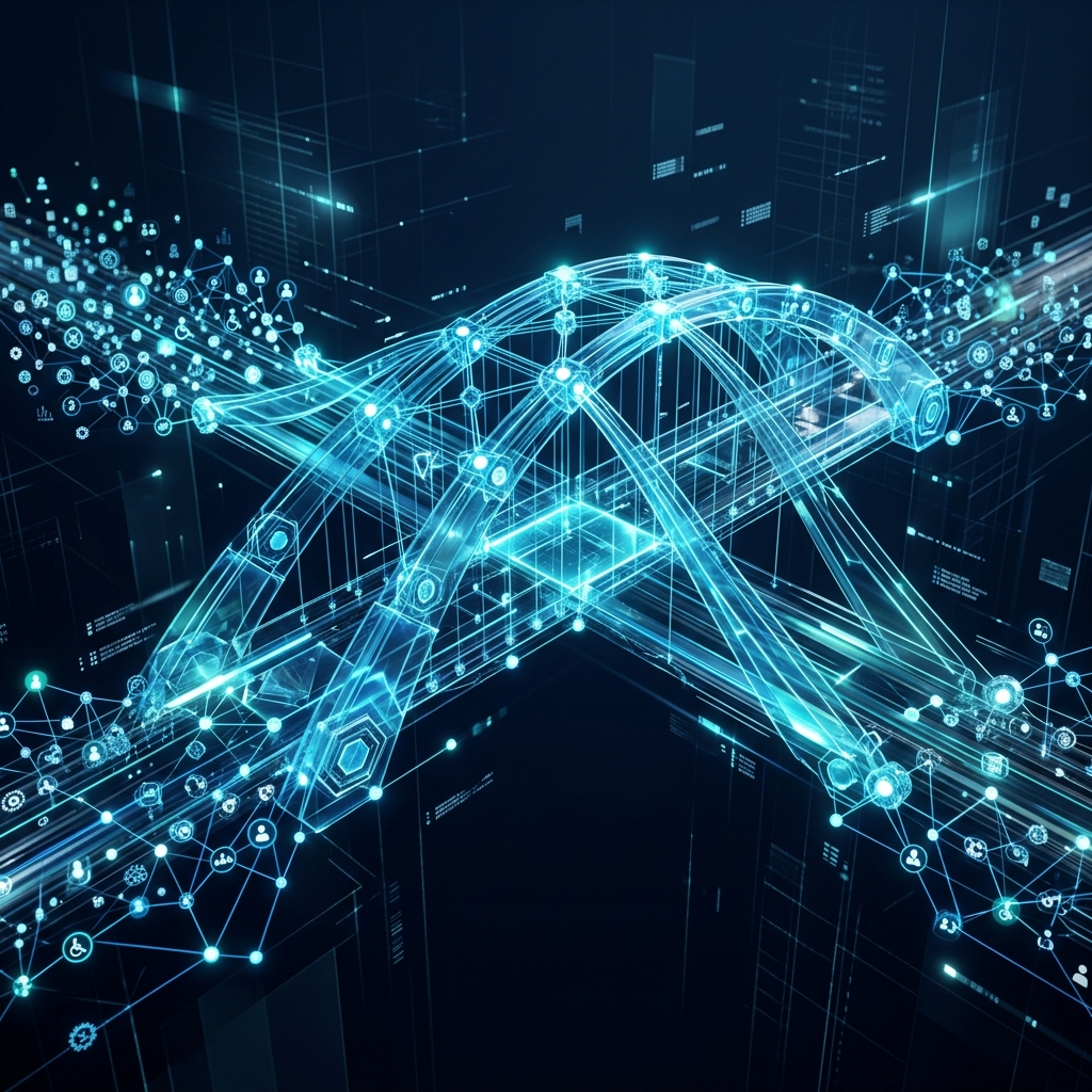 Inclusive Design Concept showing 3D digital nodes and architectural bridge structures