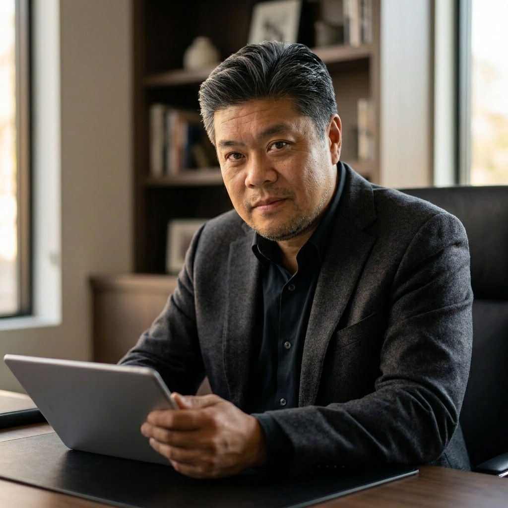Professional portrait of Burt Lao, Founder of AccessReady, looking thoughtfully at the camera